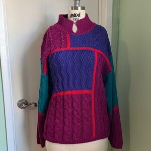 Colorful Cable Knit Women's Sweater